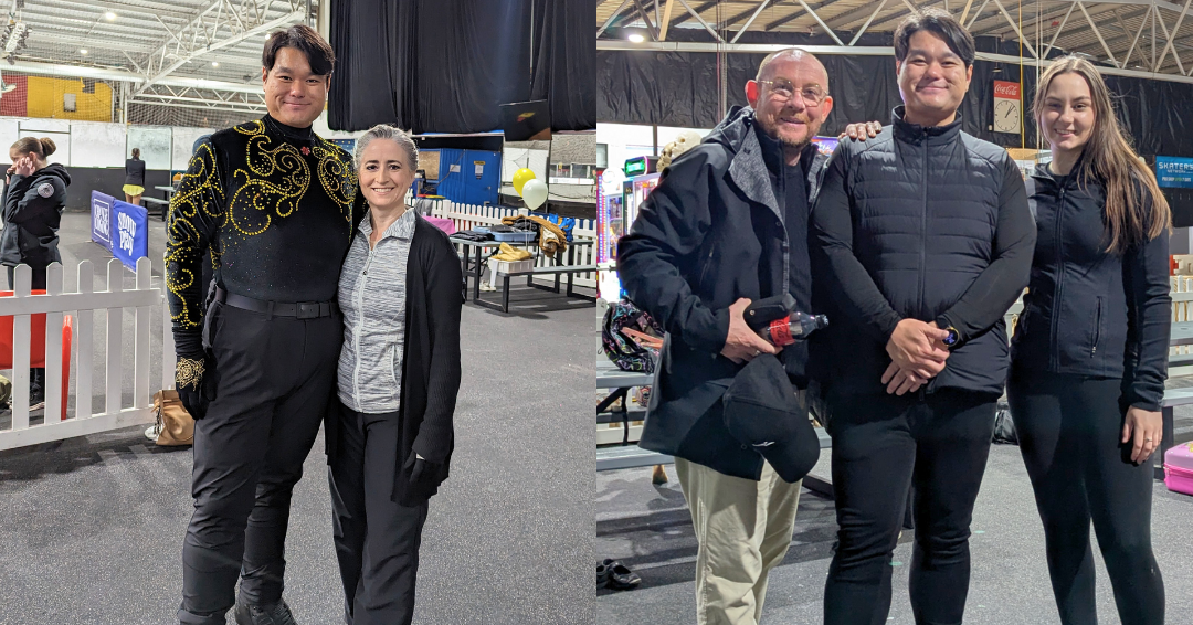 Two images of Tuan Ly standing next to his coaches